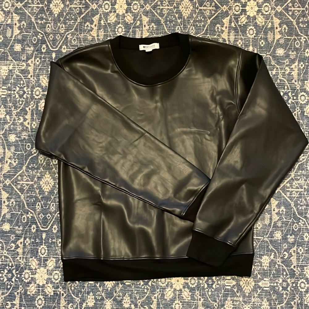 LAmade Black Faux Leather Sweatshirt from Anthropologie